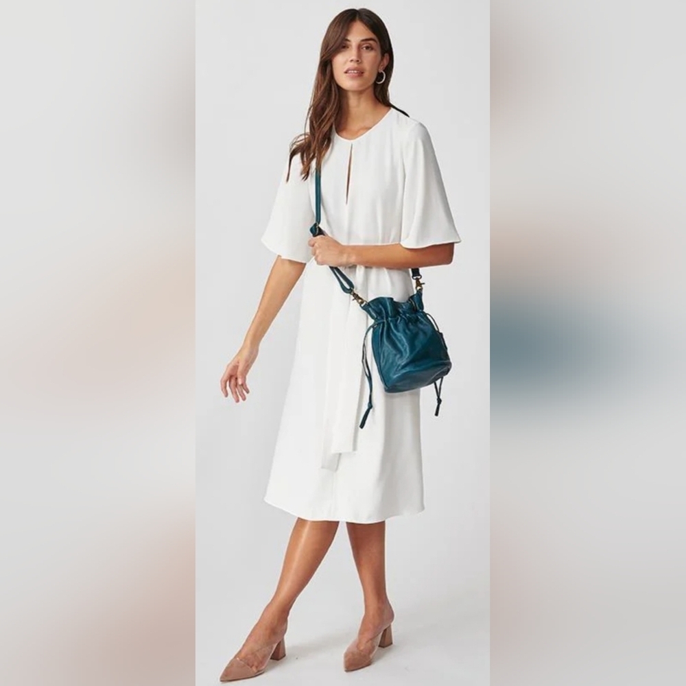 Wanderers Travel Co Pebbled Leather Azzurra The Bronte Bucket Crossbody Bag $189 - Picture 3 of 17
